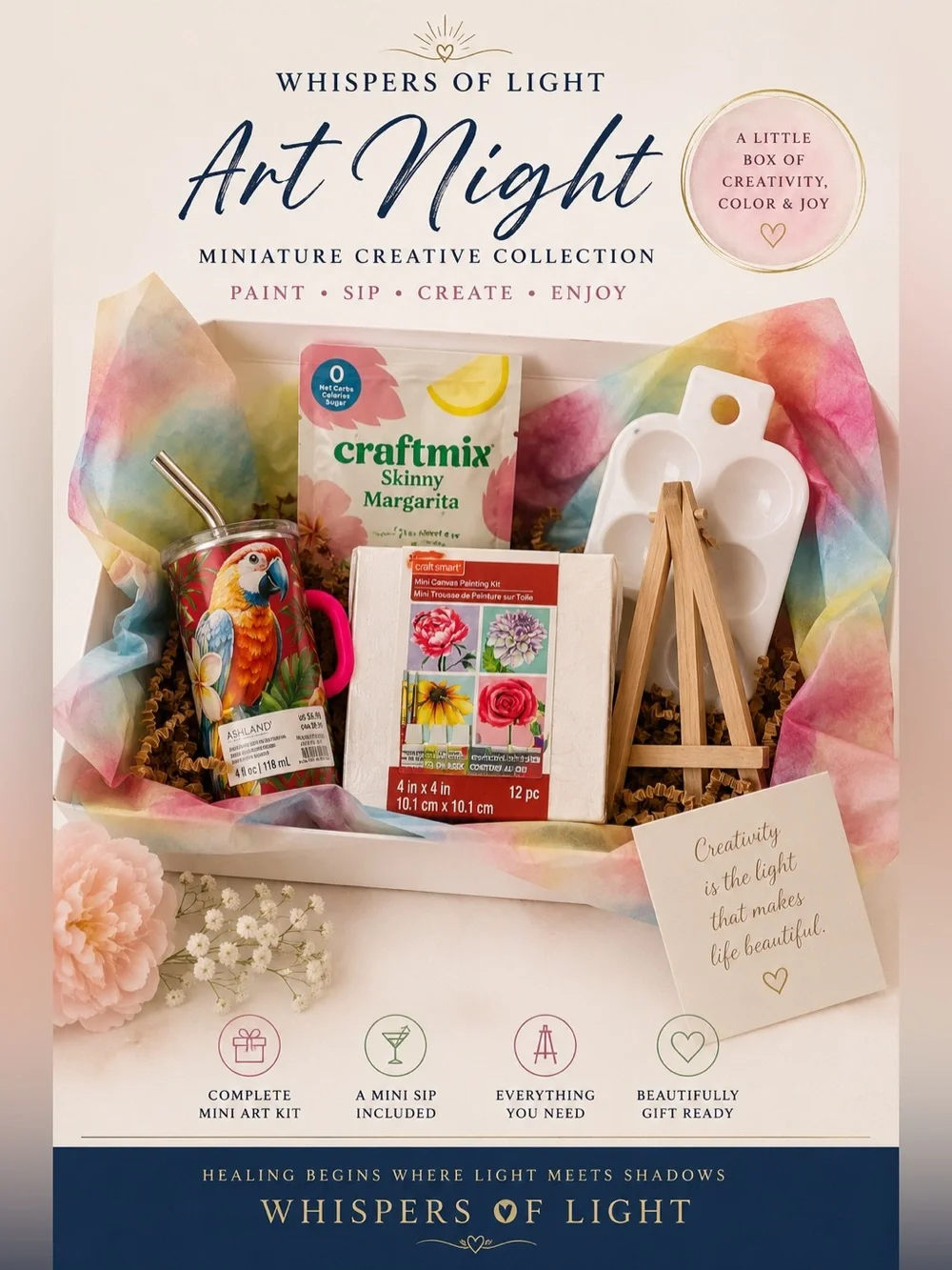 Whispers of Light Miniature Art Night Gift Box | Complete Paint & Sip Set